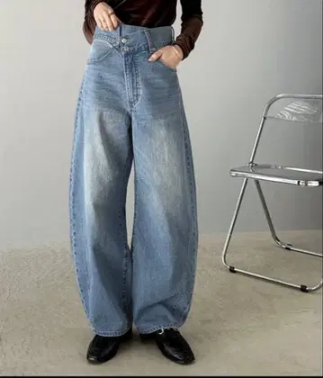 청바지 데님 데님 팬츠 아지메 허리 커브 데님 팬츠 여성용 L