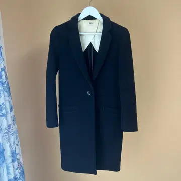 블랙 롱 코트 울 혼방