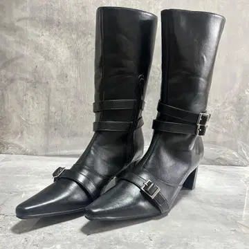 LAGUA GEM 사이드 지퍼 힐 24cm 스퀘어토 벨트 가죽