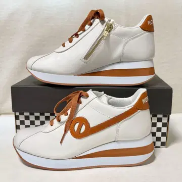 미사용품 노네임 화이트 브라운 가죽 스니커즈 36 천연 가죽 SPEED
