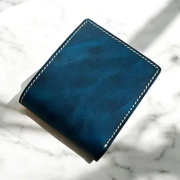 남성용 가죽 접이식 지갑/소가죽/블루/천연 가죽