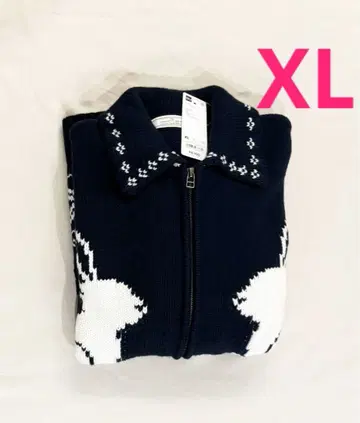 지유 rokh 풀 집업 니트 자켓 XL 네이비 새상품 로쿠 가디건