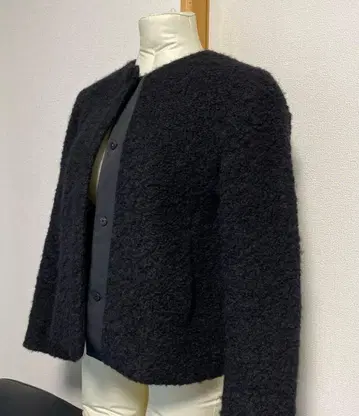 트랜스워크 울 샤기 자켓 코트 블랙