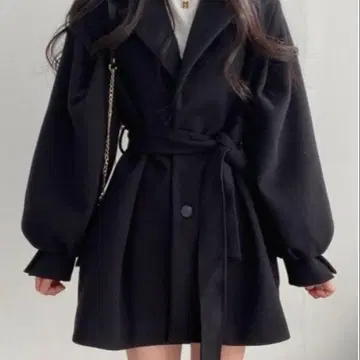허리 리본 포함 울 코트