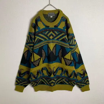 니트 머스타드 컬러 올 패턴 패턴 무늬 입체감 빅 루즈 구제 의류
