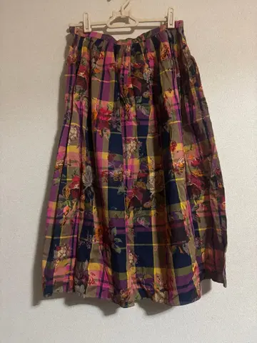 차일드우먼 꽃무늬 체크 스커트