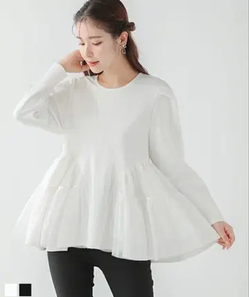 [ 새상품급 ] fitmore 튤 절개 페플럼 티셔츠 롱 슬리브