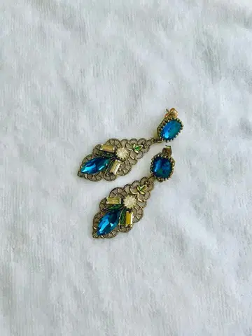 파란색 스톤 롱 귀걸이