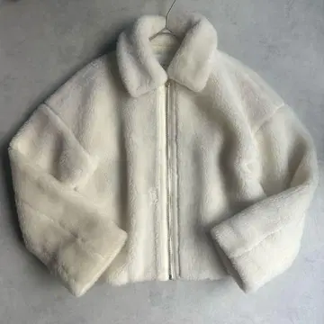 아나이 22AW 보아 지퍼 블루종 자켓 숏코트 캐시미어 혼방 화이트