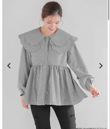 Fitmore 더블 스캘럽 깅엄 블라우스