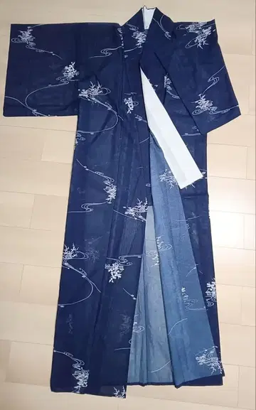 네이비 컬러 꽃무늬 코몬 기모노 시스루
