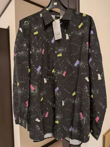 Scalar Parity 우주 고양이 프린트 긴팔 셔츠 M 블랙