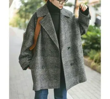 Spick & Span W 슬라이버 체크 하프 코트 블랙 36