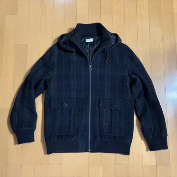 글로벌 워크 블랙 체크 무늬 후드 부착