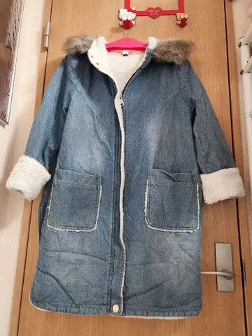 데님 퍼 후드 코트 L 사이즈