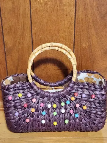 보라색 바스켓백 대나무 핸들