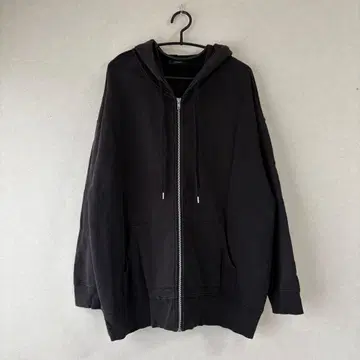 지나시스 지퍼 후드티 빅 루즈핏 면 코튼 양쪽 포켓 블랙