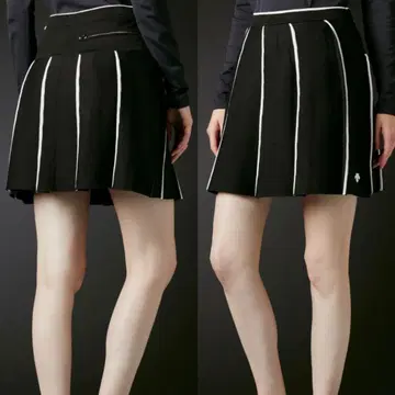 스트라이프 디자인 플레어 스커트 블랙