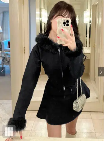 GRL 퍼 후드티 x 플레어 스커트 니트 셋업 an1481