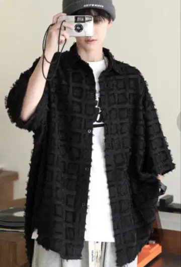 오버 사이즈 반팔 셔츠 블랙