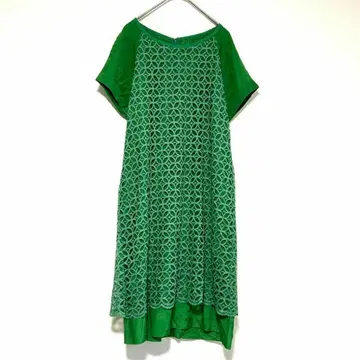 n0335 [이네드] 원피스 무릎 기장 레이스 도킹 소재 그린