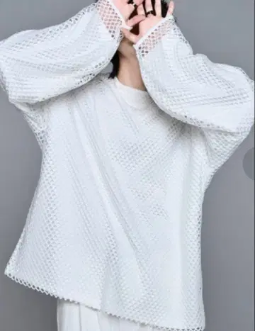 화이트 메쉬 긴팔 셔츠 오버 사이즈 ADRER