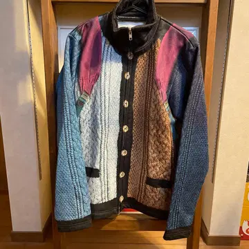 멀티 컬러 케이블 니트 가디건