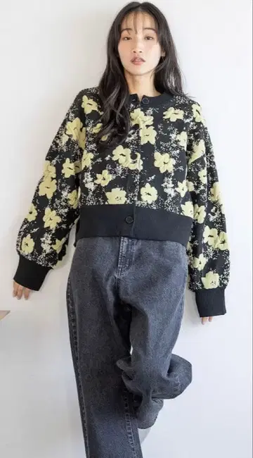 꽃무늬 가디건 두꺼운 원단 타입