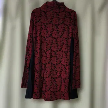 빨간색 블랙 플라워 무늬 레이스 긴팔 튜닉 L