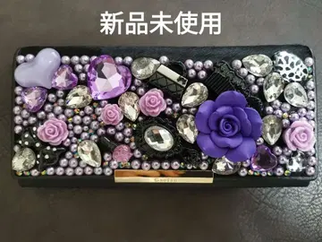 새상품 럭셔리 비쥬 플라워 장식 데코 지갑 장지갑 블랙 퍼플