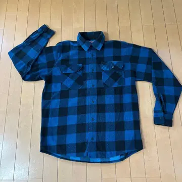 Wrangler 구제 의류 플리스 긴팔 셔츠 M 파랑 블랙 체크