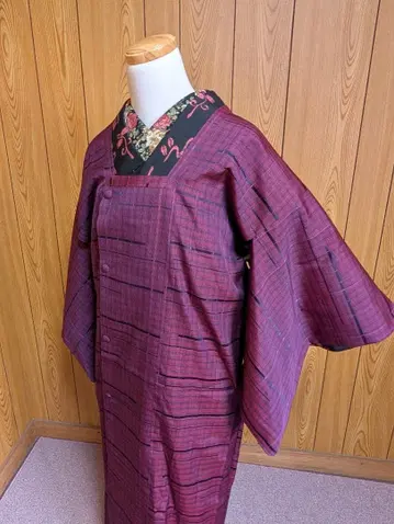 보라색 체크 무늬 비 코트 기장 126cm