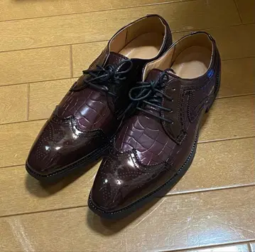 악어 엠보싱 윙팁 비즈니스 슈즈 와인 레드