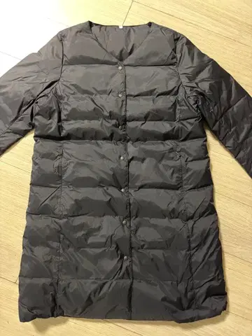 MUJI 네이비 노카라 롱 다운 자켓