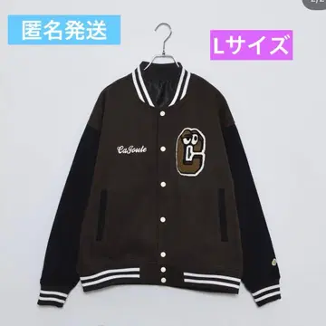 allcajoule 스카이피스 바시티 자켓 브라운 자수 로고