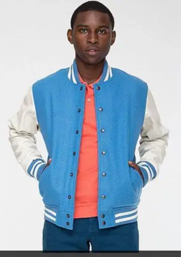 아메리칸 어패럴 바시티 자켓 파랑 자켓 울