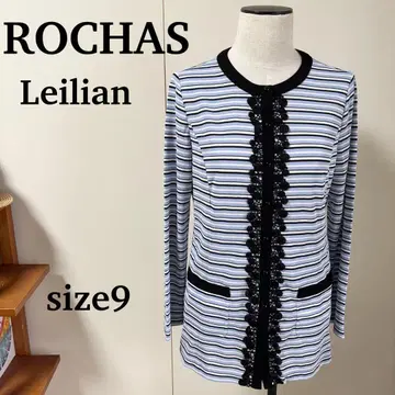 택 포함 새상품 Leilian 로샤스 프리미어 보더 가디건 티셔츠 9호