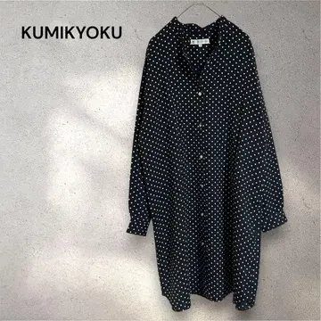 KUMIKYOKU 도트 무늬 셔츠 원피스 튜닉 블랙 쿠미쿄쿠