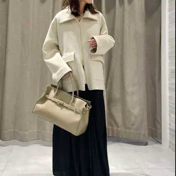 NOBLE 카멜 믹스 리버 지퍼 코트 38 사이즈