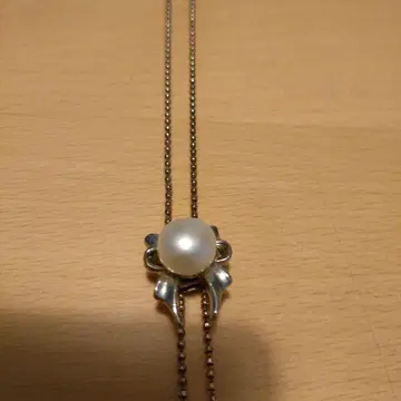 펄 리본 실버 목걸이