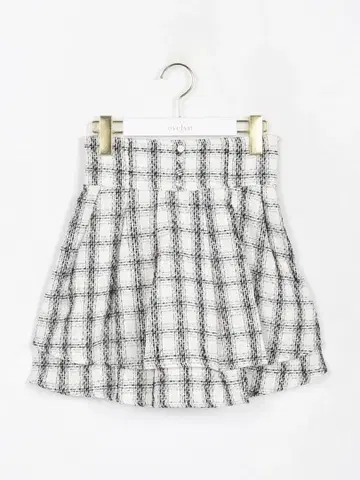 evelyn 트위드 더블 플레어 스커트 하운드투스 체크 패턴