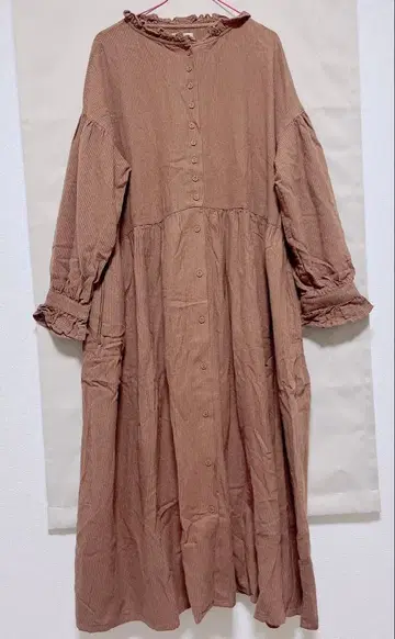 스탠드 프릴 스트라이프 원피스