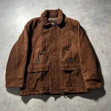 캐나다제 빈티지 천연 가죽 브라운 멀티 포켓 하프 코트