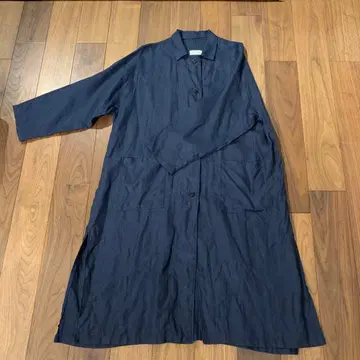 Pine Flower 네이비 롱 코트 린넨