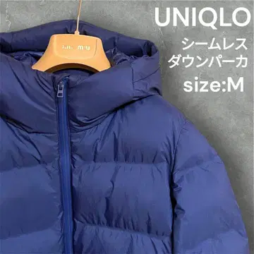 [ 인기 ] UNIQLO 심리스 다운 파카 size:M 네이비 후드