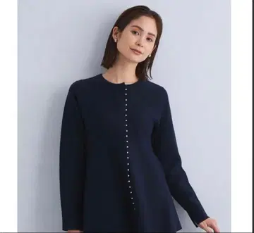 쁘띠 모조 진주 플럼 풀오버 가디건