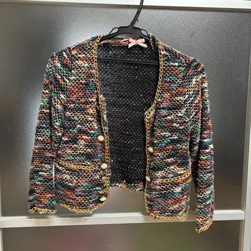 멀티 컬러 니트 노카라 자켓