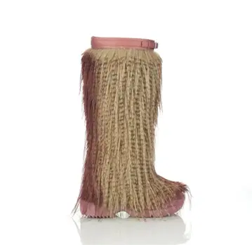 00s 전율 카나노 착용 YELLO 인조 모피 롱 부츠 y2k