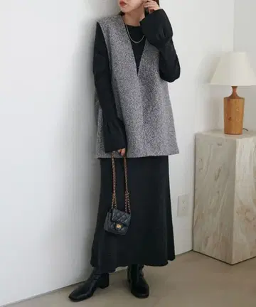 DISCOAT WEB 한정판 베스트 포함 리브 니트 셋업 블랙