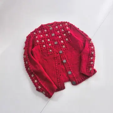 빈티지 꽃무늬 자수 로리안 니트 가디건 레드 A5